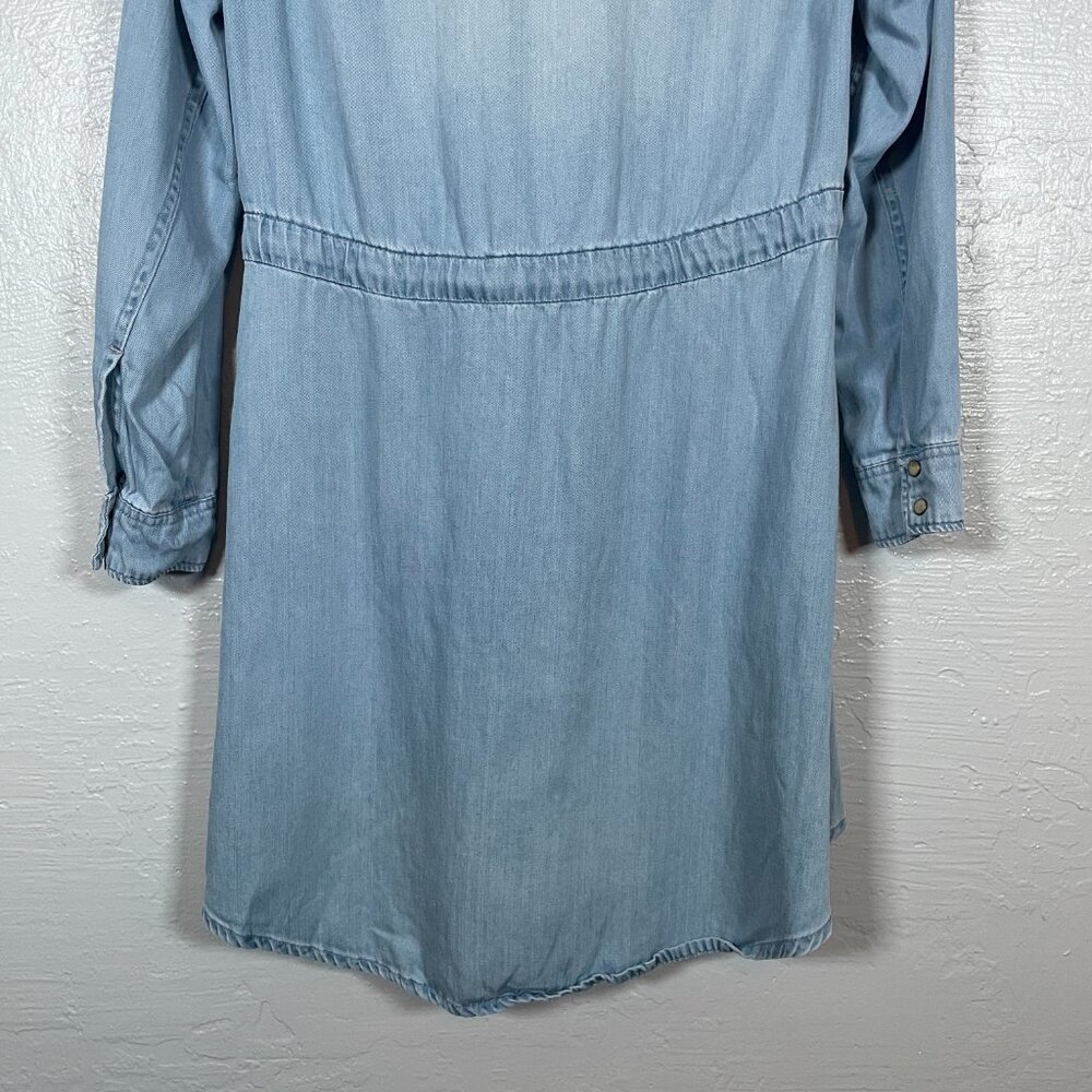 All Saints Women 2 Blue Denim Chambray Calla Bay Shirt Dress Snaps Tie Waist - Picture 5 of 8